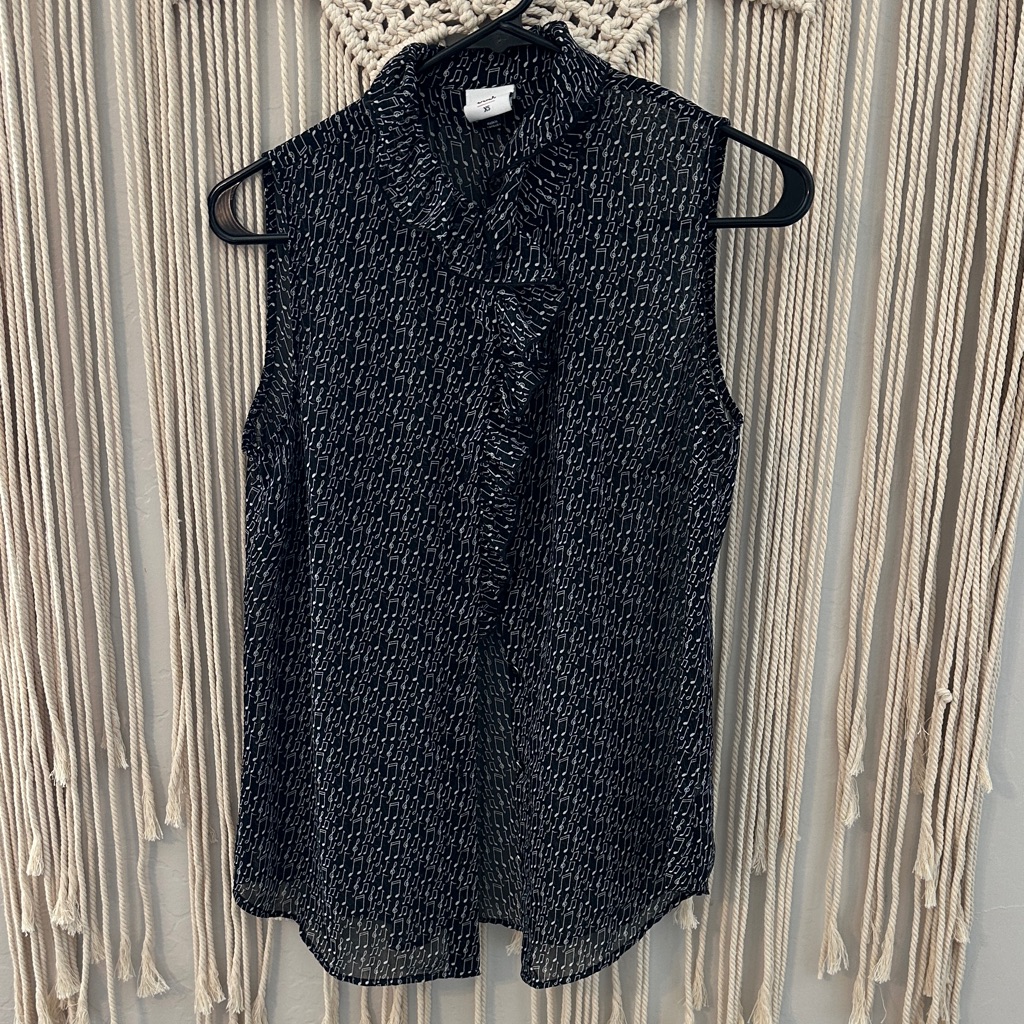 Cabi Black And White Music Note Patterned Blouse